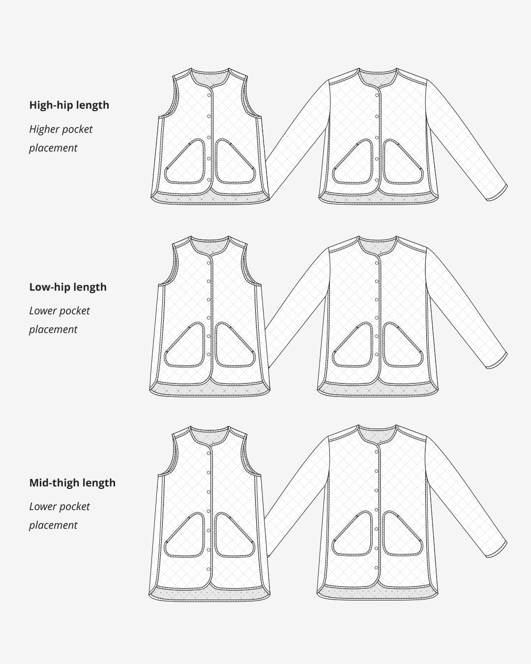 The Wildwood Jacket and Vest Sewing Pattern line art