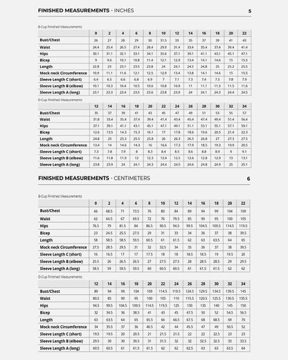 Dawson Top Finished Garment Measurements